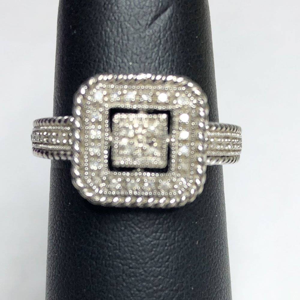 Pave CZs Square Set in a Sterling Ring ~ Size 9